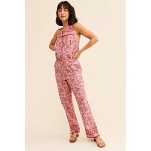 NWT Faherty Adella Floral Jumpsuit Women's Pink Size Medium